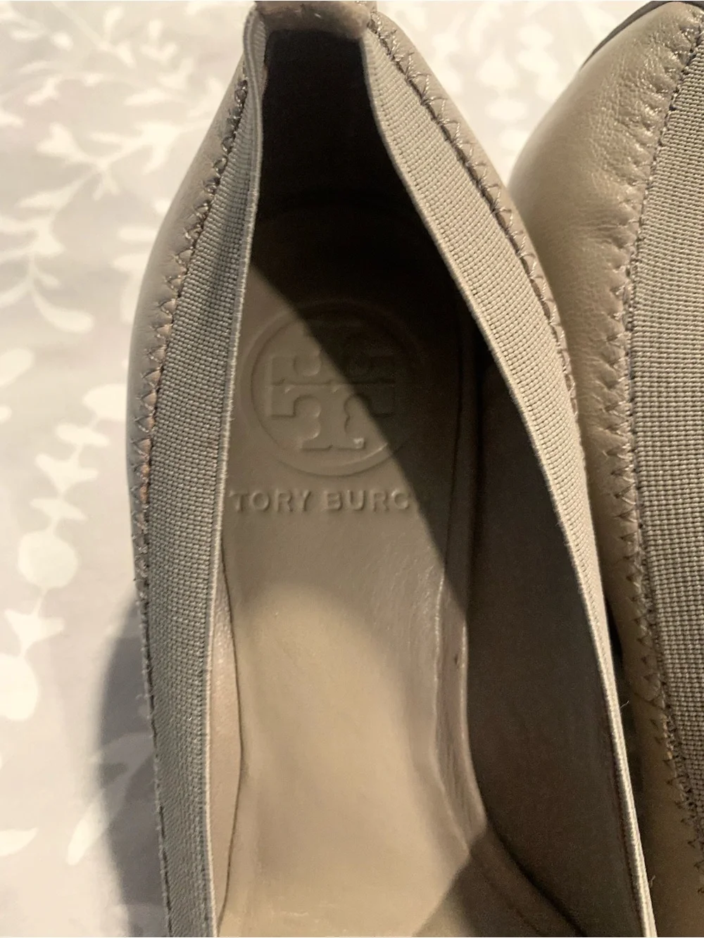 Tory Burch Taupe Round-Toe Pumps with Gold Logo